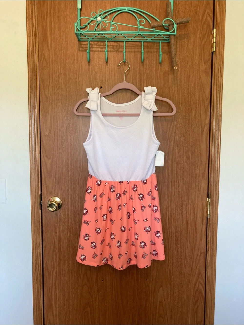 Colette Lilly Girls Dress - White Top with Coral Logo